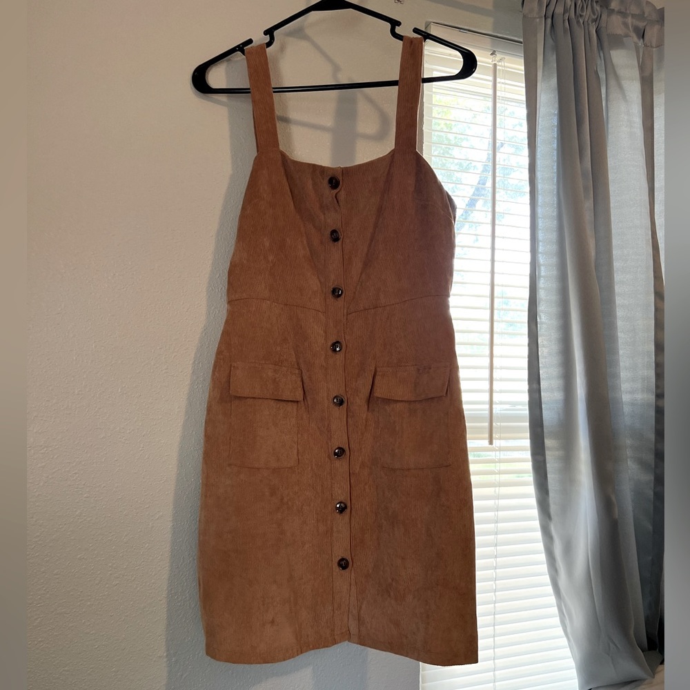 NASTY GAL | Perfect Fall color orange corduroy button-up dress w/front pockets